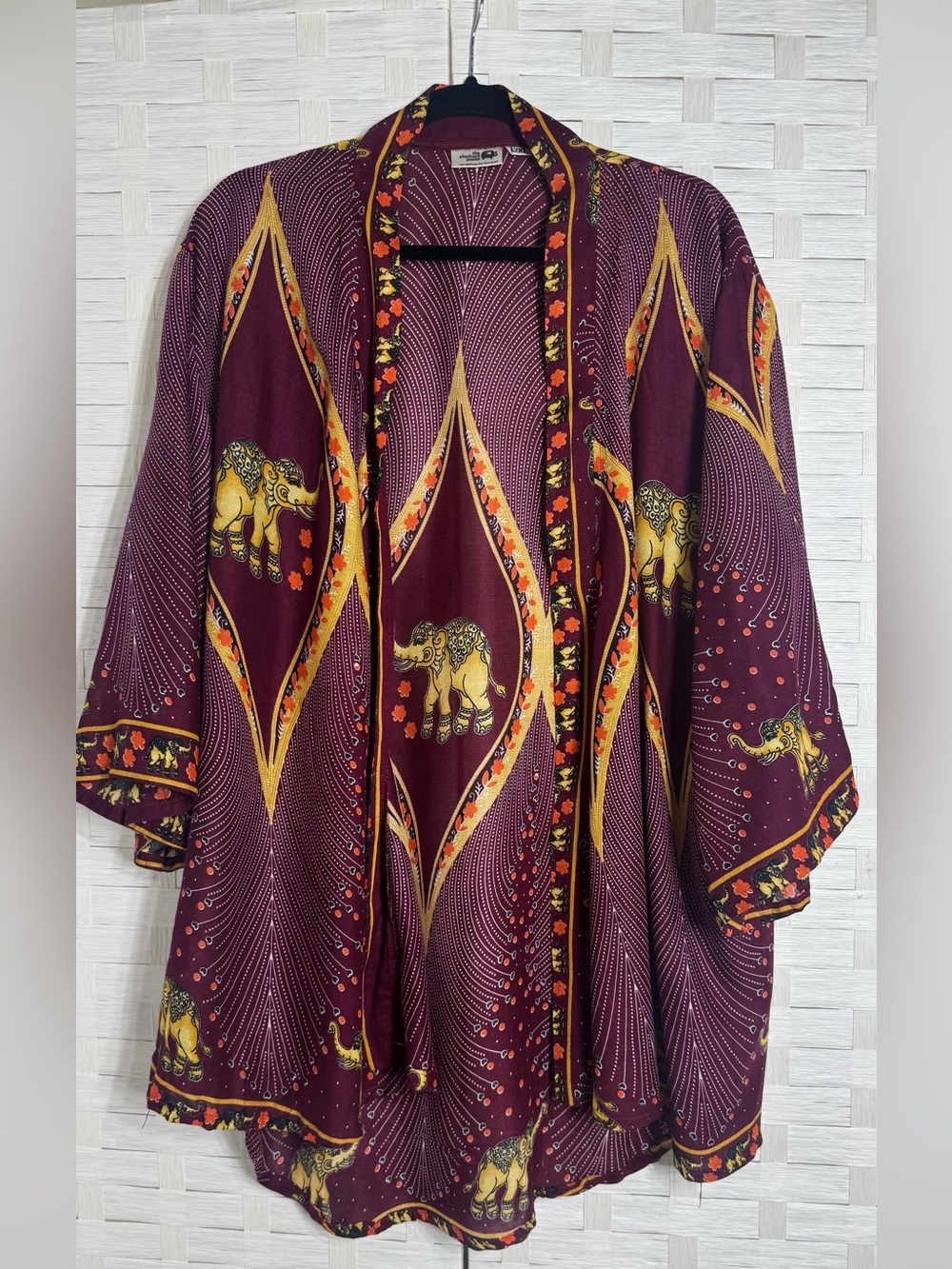 The Elephant Pants Elephant Aztec Tribal Print Kimono Cardigan L/XL Boho Long - Picture 2 of 9